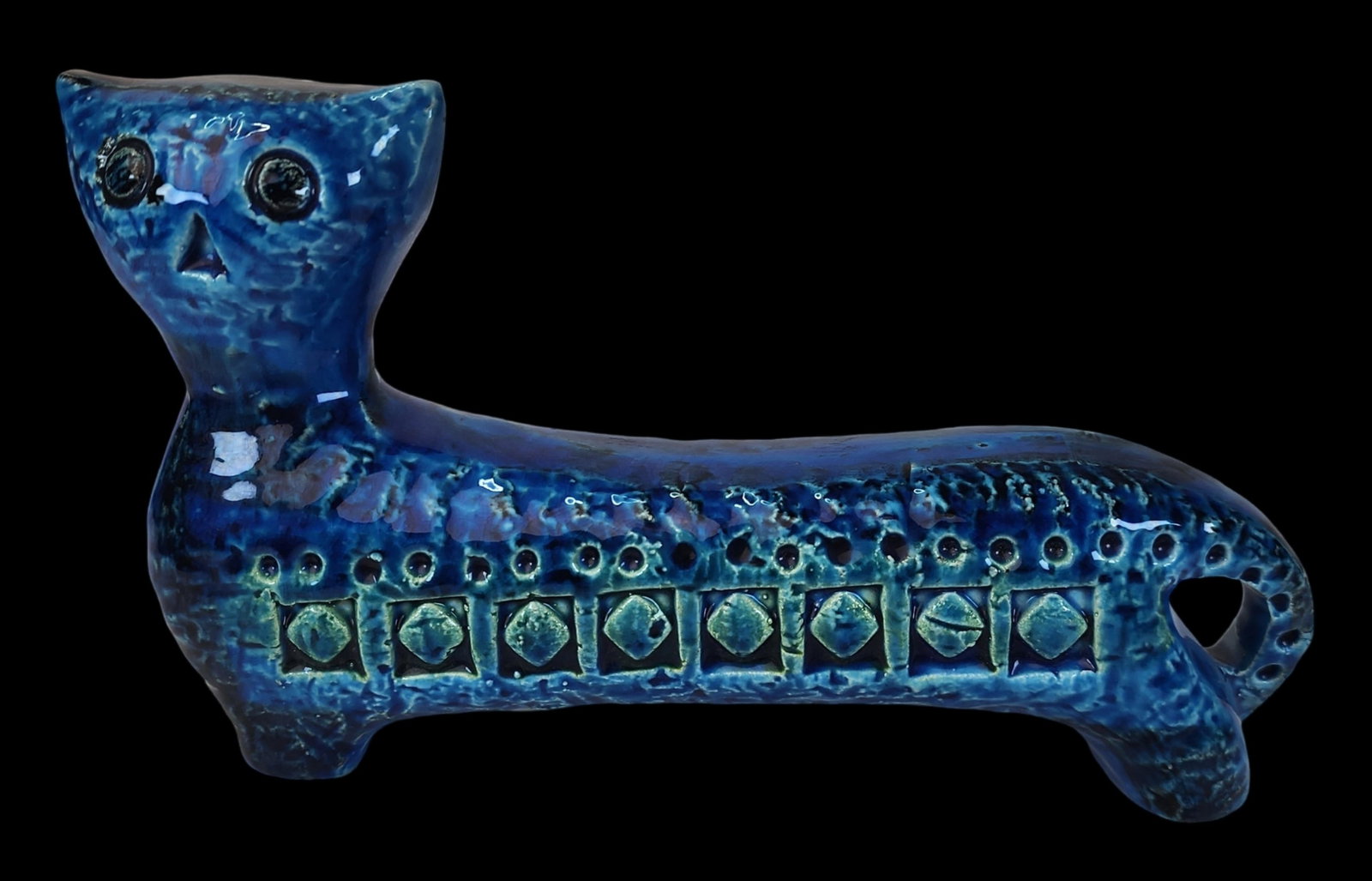 Vintage Mid-Century Modern BITOSSI Italy Blue Pottery Cat Sculpture (1 of 7)