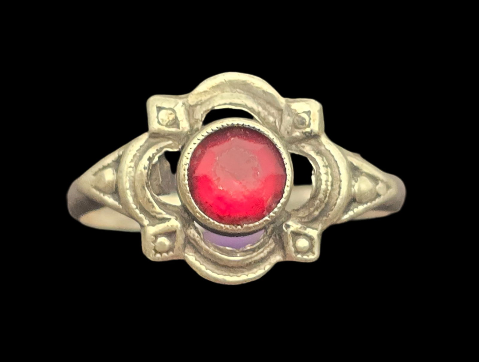 Vintage ca. 1930 German 835 Silver & Red Gemstone Baby Ring (1 of 7)