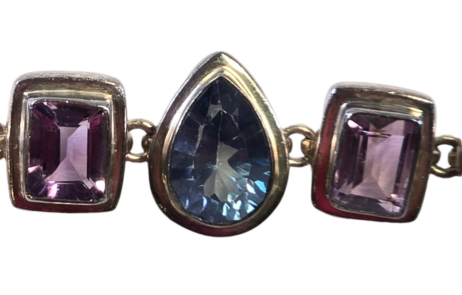 Stylish Vintage Sterling Silver & Gemstone Bracelet /w Toggle Clasp (1 of 6)