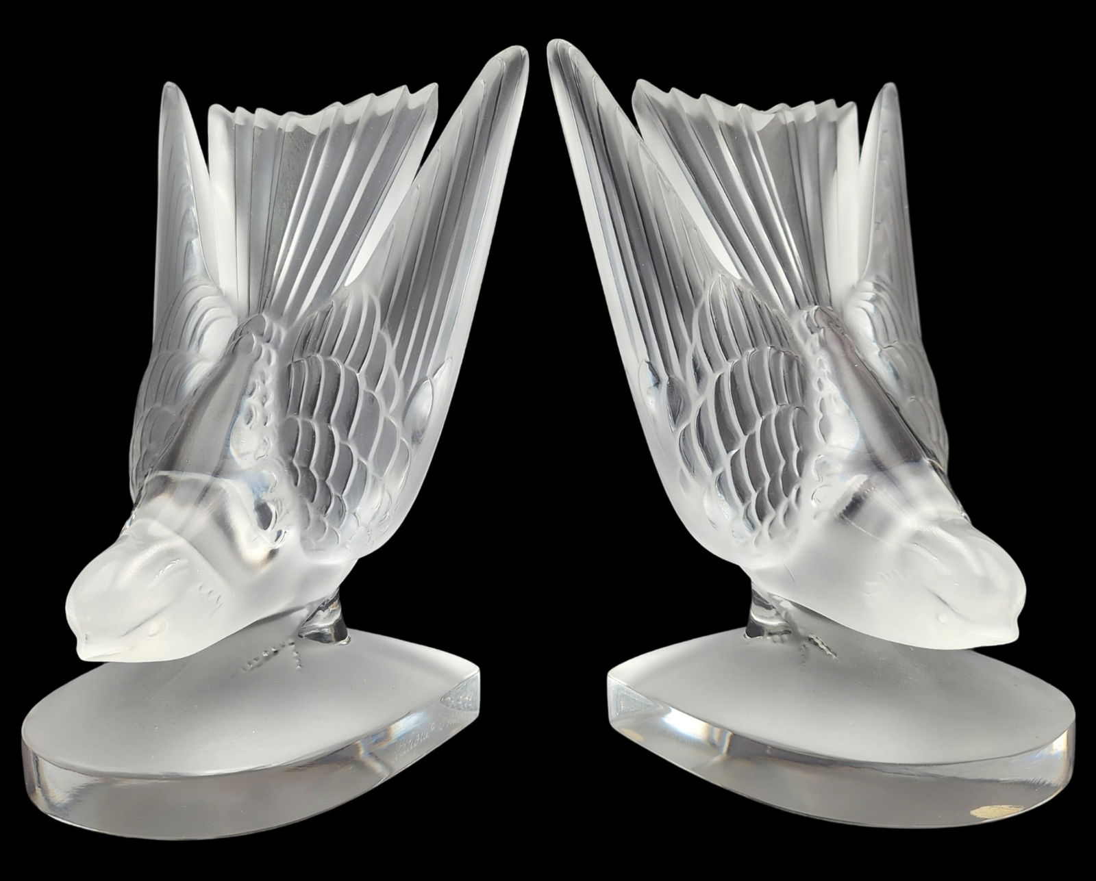 Pair of Vintage LALIQUE France "Deux Hirondelles" Art Glass Swallow Bookends (1 of 8)