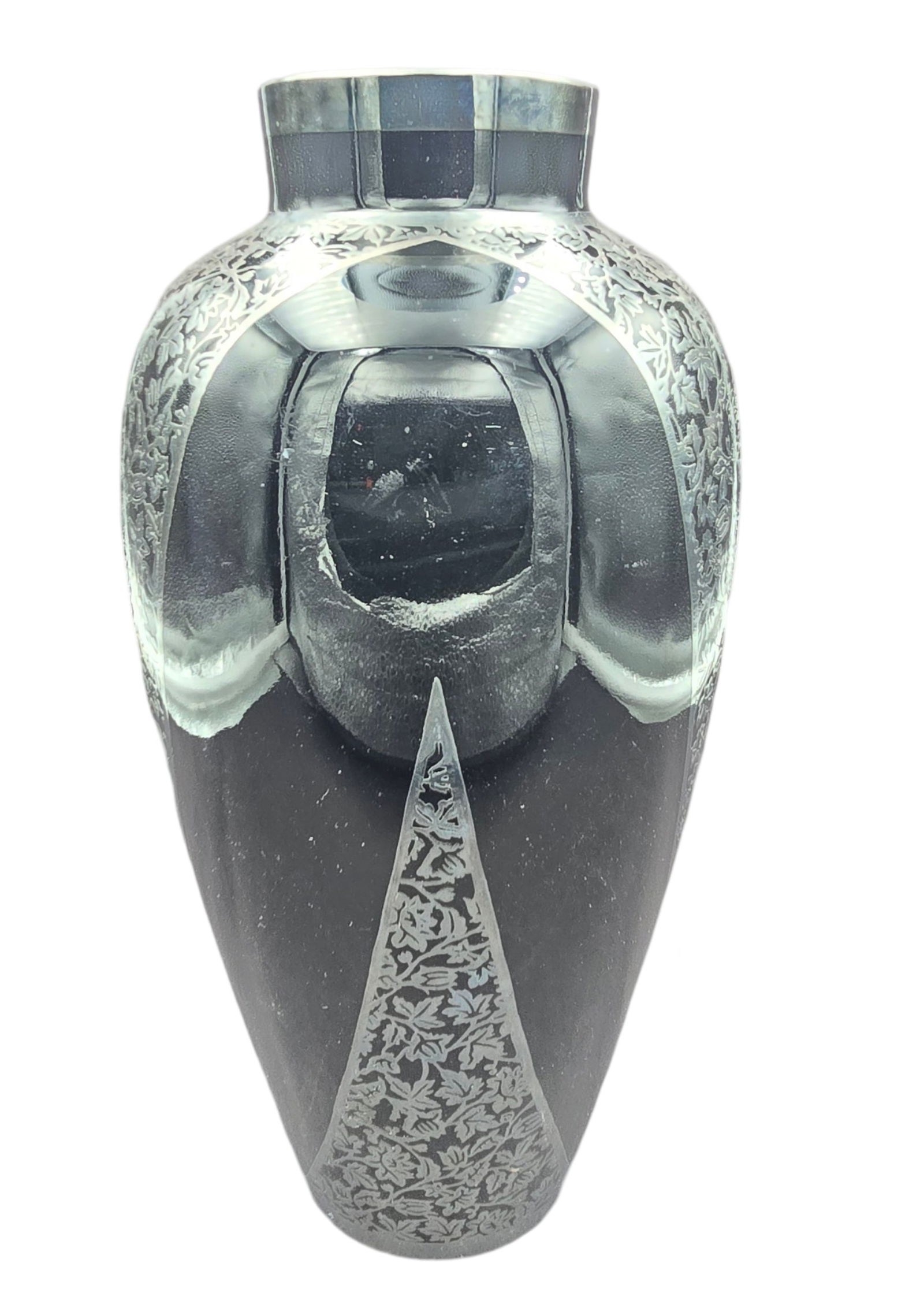 Vintage Black Art Glass Vase with Ornate Sterling Silver Overlay (1 of 7)