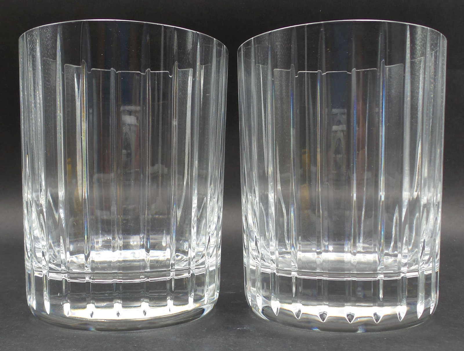 Pair of Vintage BACCARAT "Harmonie" Crystal Whiskey Tumblers: Pair of Vintage BACCARAT "Harmonie" Crystal Whiskey Tumblers. Very good vintage condition; no chips, cracks, or repairs. Each measures approx. 4 1/8" high x 3 1/4" in diameter. Signed on the bottom. T