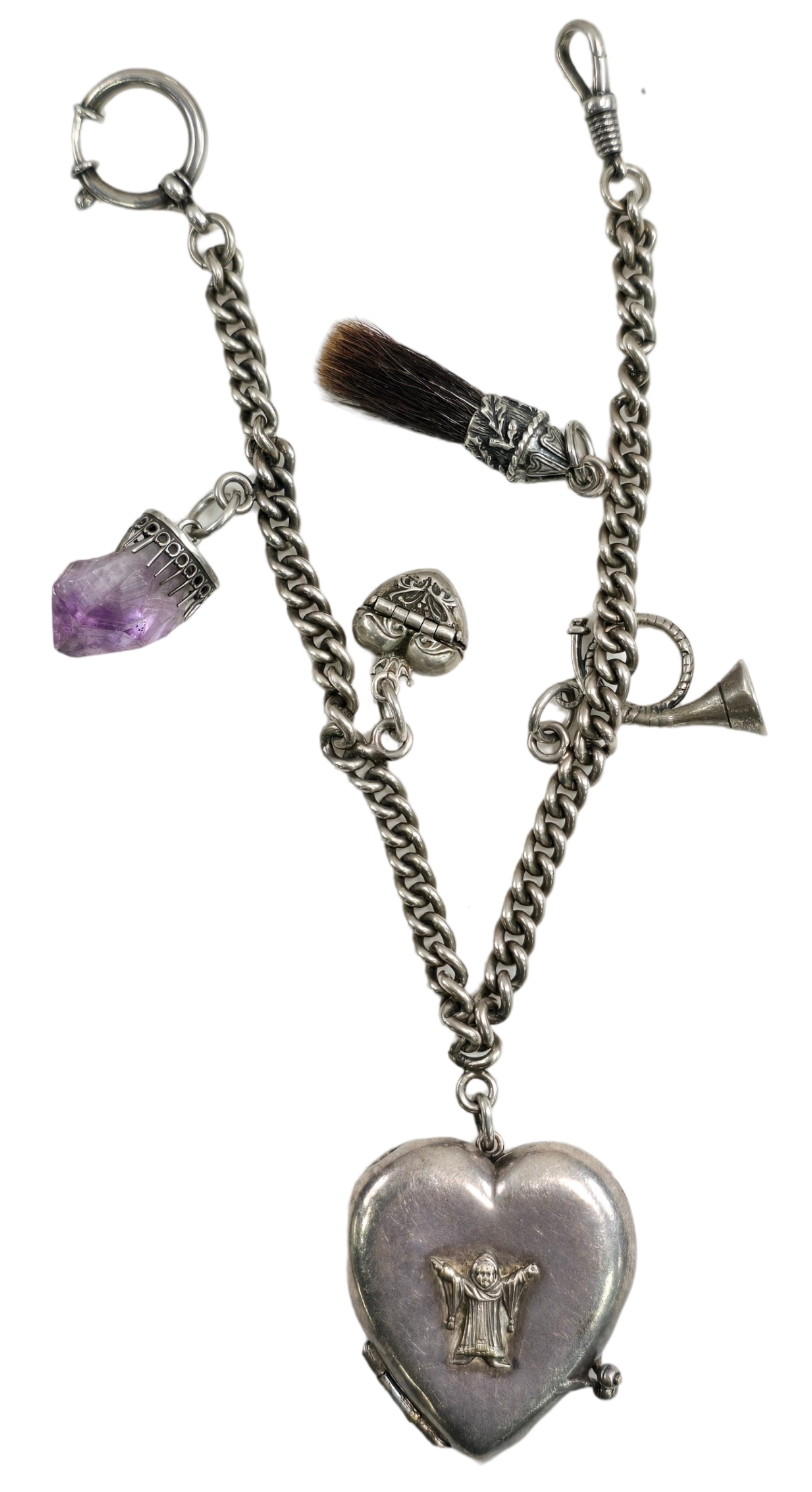 Very Rare Antique German Alpine 800 Silver Pocket Watch Chain /w Fobs & Lockets (1 of 9)