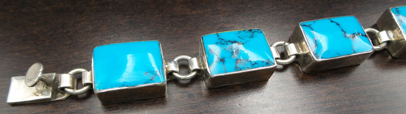 Vintage TAXCO Mexico Sterling Silver & Turquoise Designer Bracelet (1 of 6)