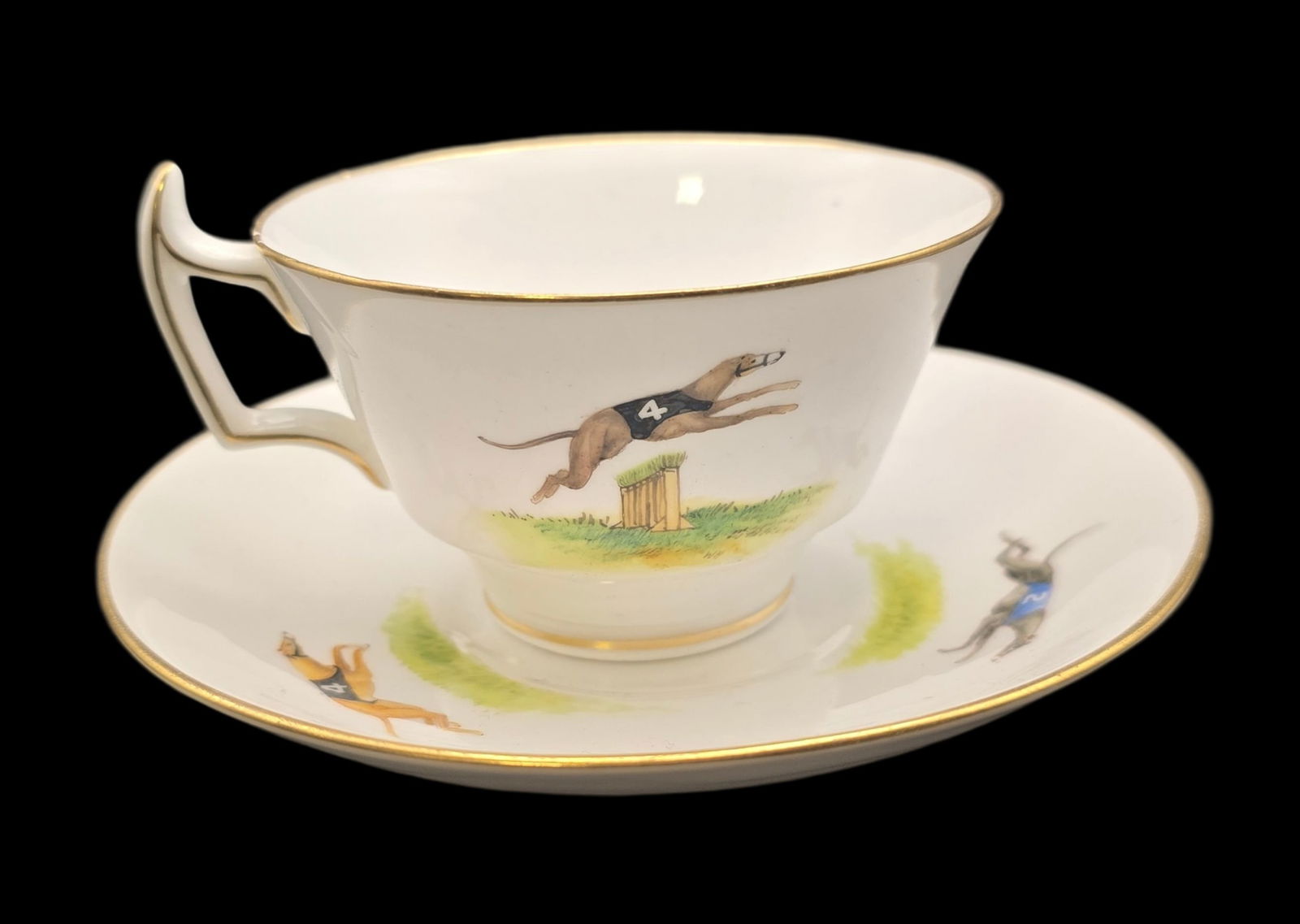 Rare Vintage 1930s ROYAL CROWN DERBY Racing Dogs Tea Cup & Saucer (1 of 8)