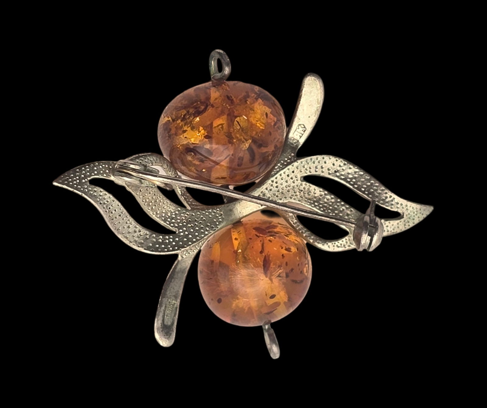Unusual Vintage Soviet Russian 875 Silver & Amber Ribbon Pin Brooch (1 of 6)