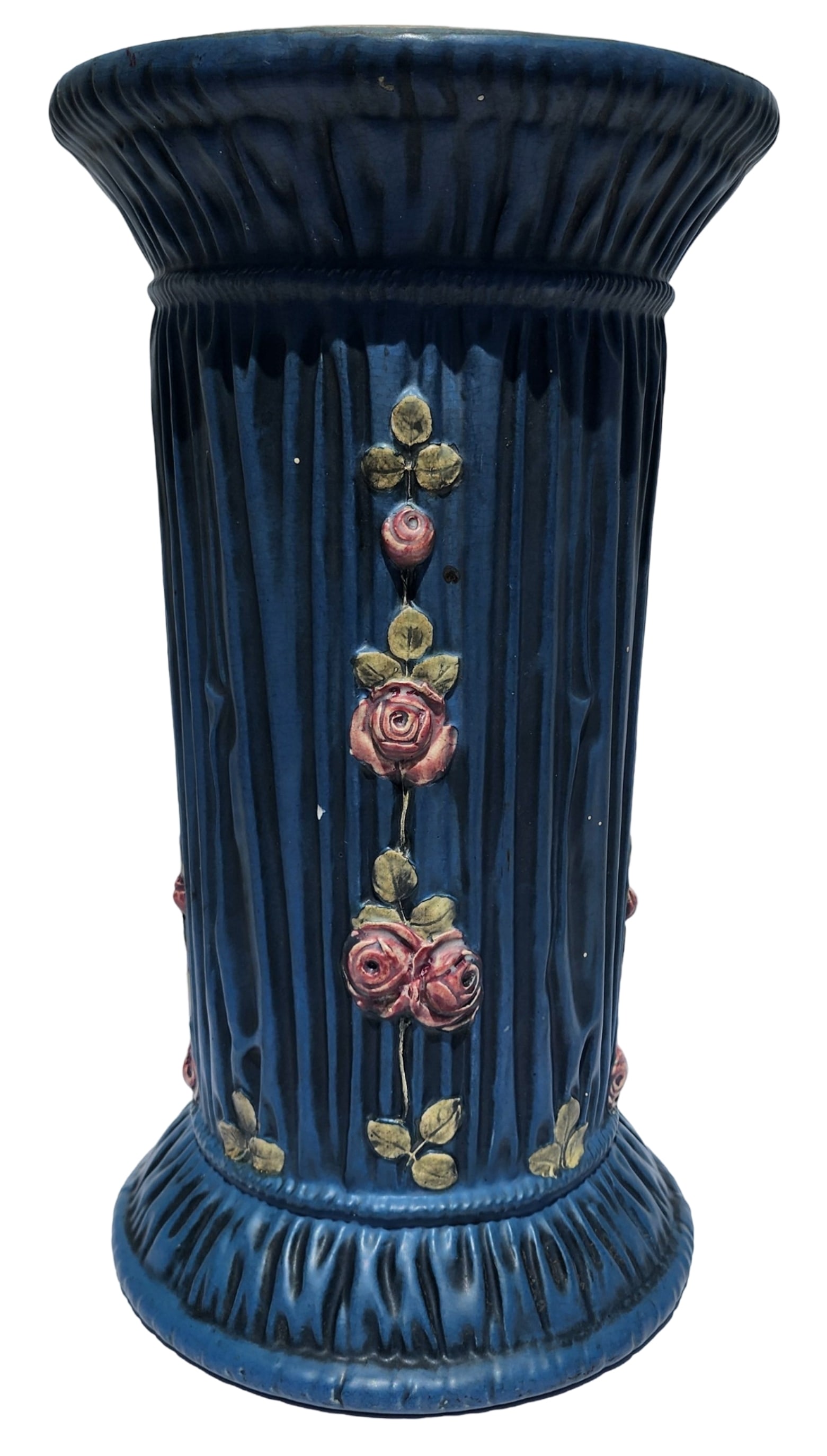 Vintage WELLER Blue Drapery & Rose Ceramic Planter Stand (1 of 10)