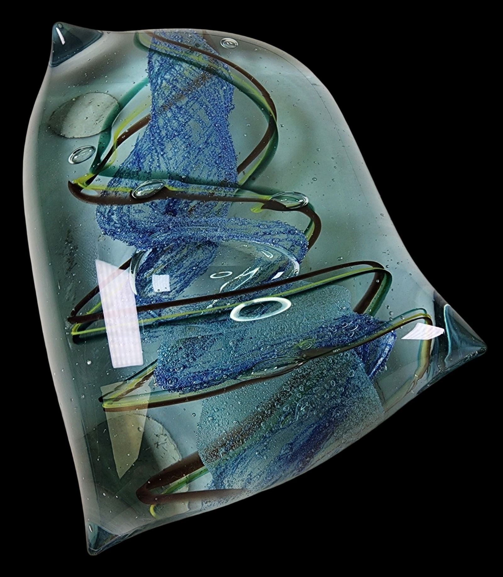 Vintage Israeli Jerusalem Swirl Art Glass Paperweight - Signed: Beautiful piece in very good vintage condition. Signed. Measures approx. 4 1/2" long x 3" wide x 1 1/4" high.