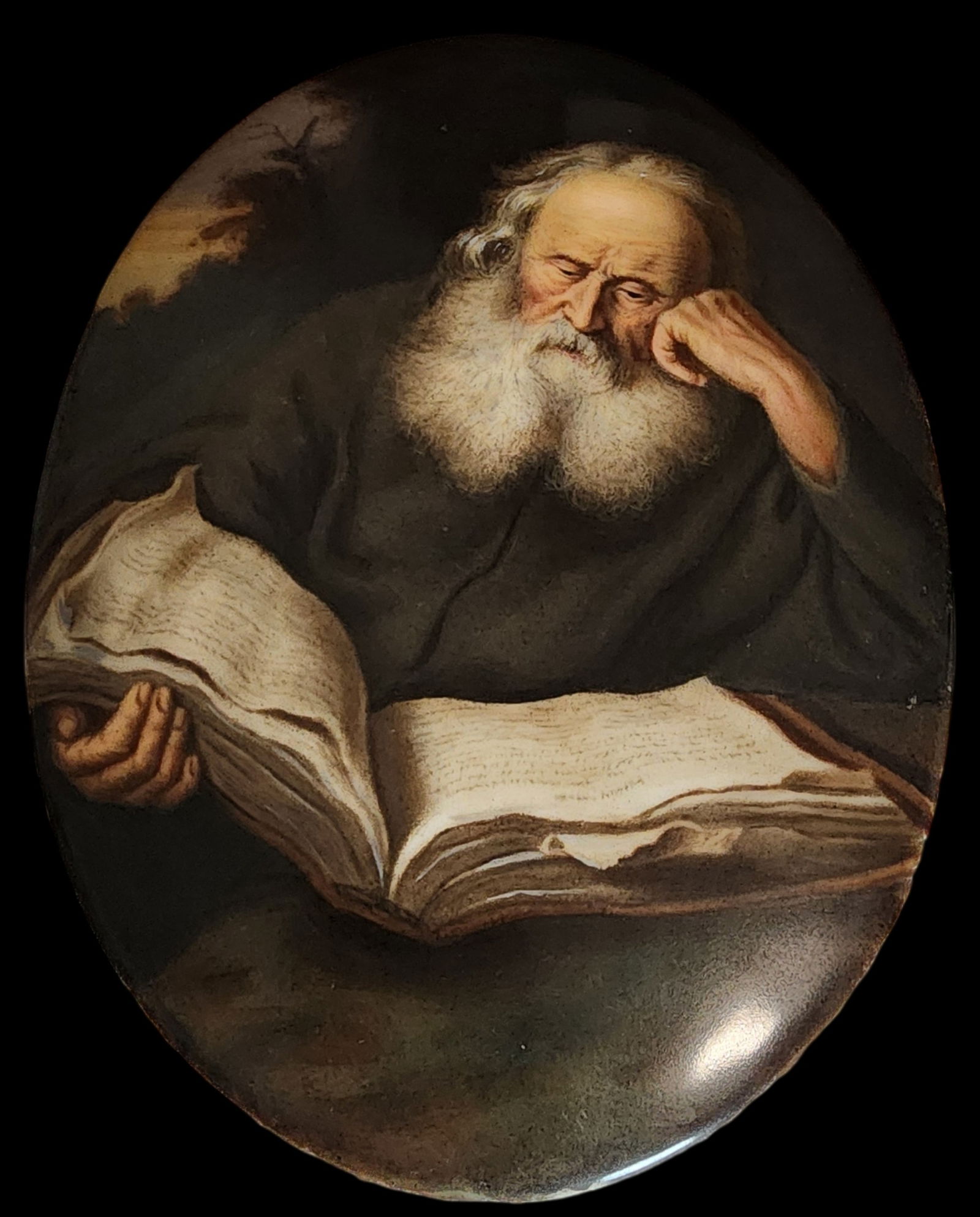 Antique Hand Painted Portrait on Porcelain "The Hermit" after Salomon Koninck (1 of 6)