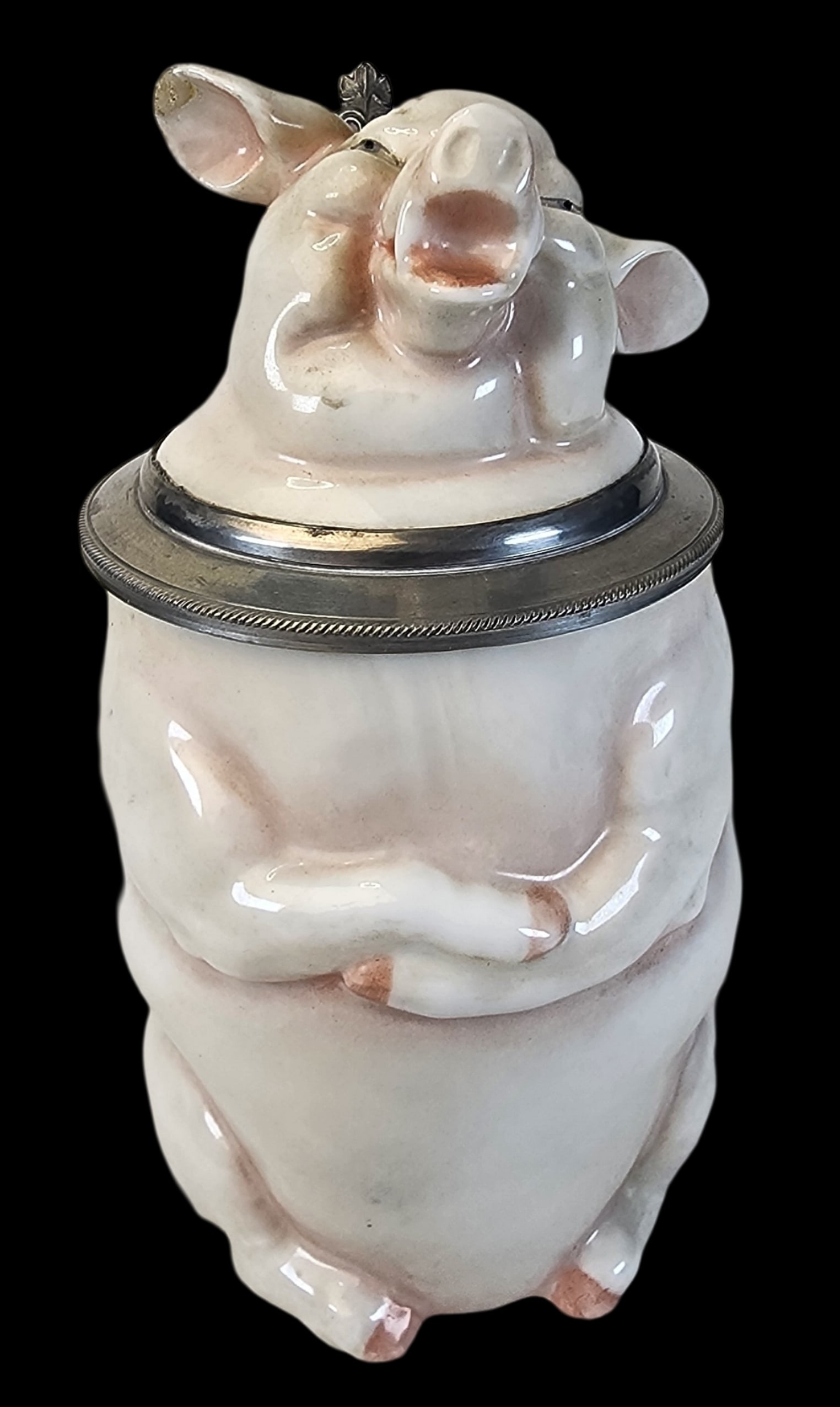 Rare Antique German Pig Shaped Ceramic & Pewter Beer Stein (1 of 10)