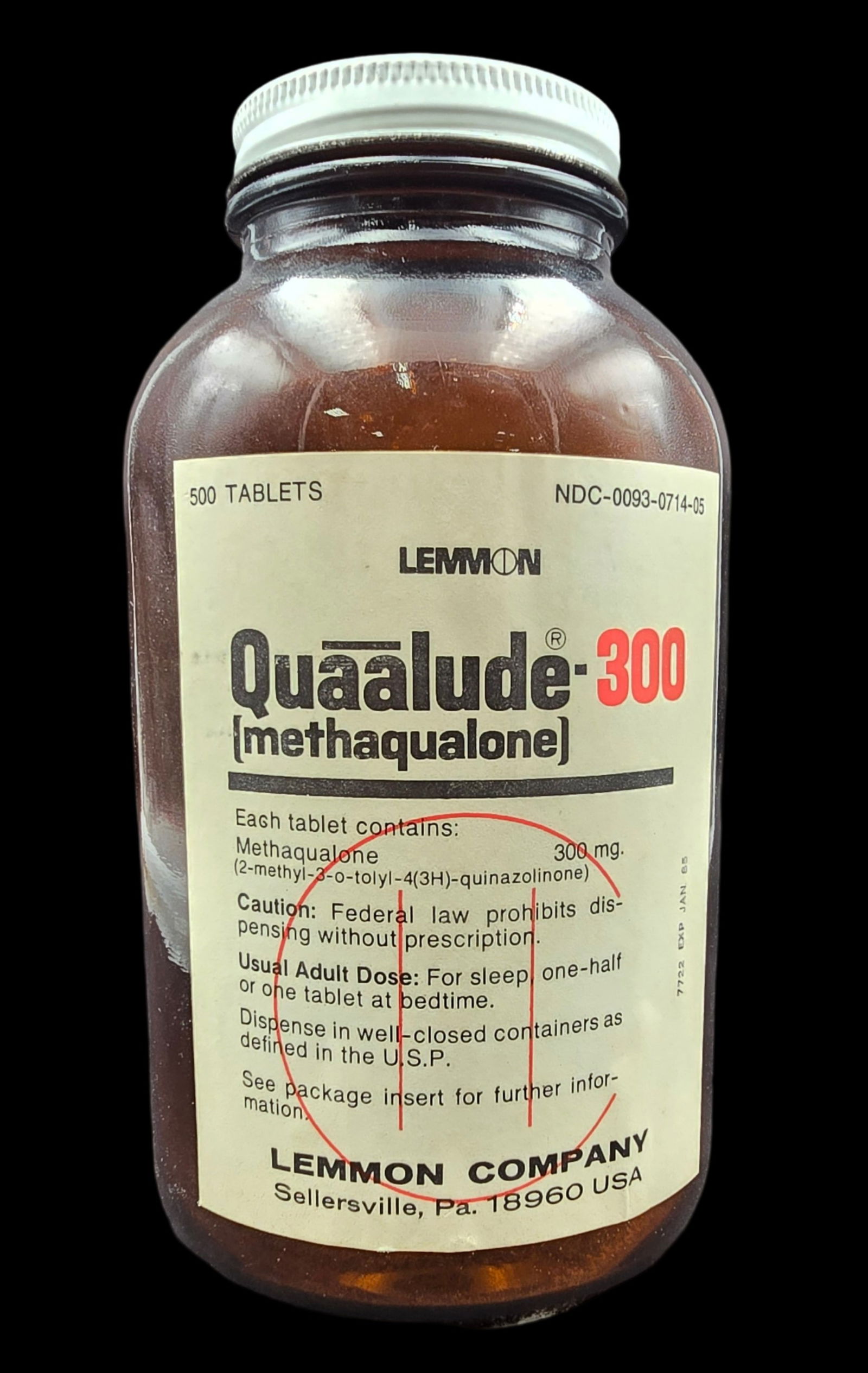 Rare Vintage 1980s LEMMON QUAALUDE 300 Medicine Bottle & Box - Empty (1 of 5)