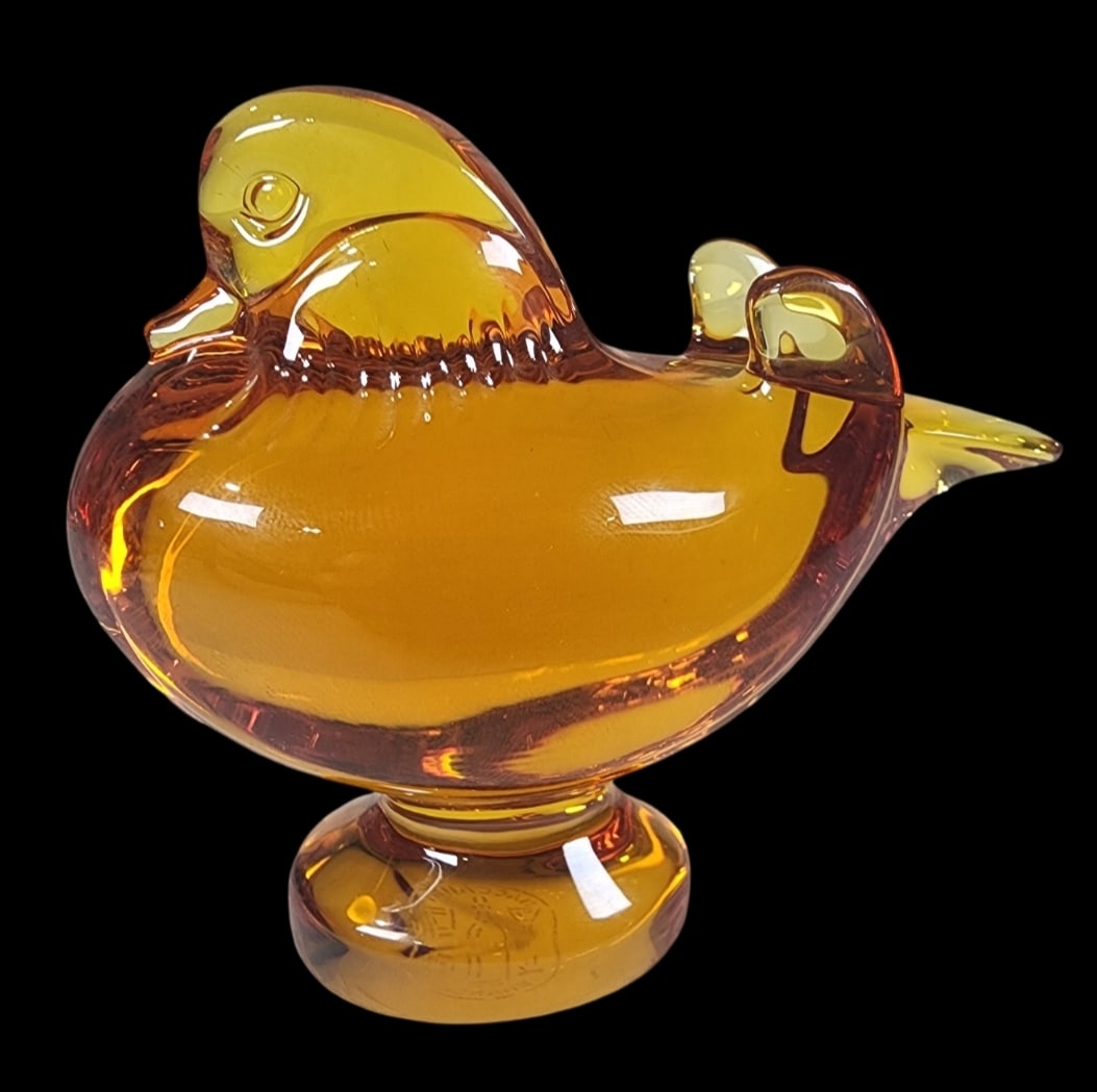 Vintage BACCARAT Amber Art Glass Duck Figurine (1 of 6)
