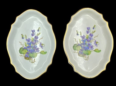 Pair of Antique ca. 1900s LIMOGES France Handpainted Porcelain Trinket Dishes