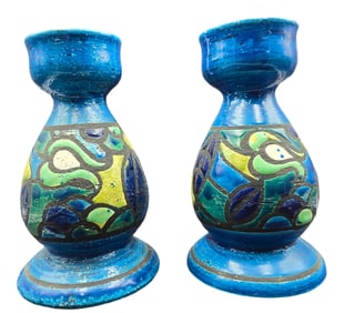 Vintage Mid-Century Modern Italian ALDO LONDI for BITOSSI Rosenthal Netter Pottery Candle Holders