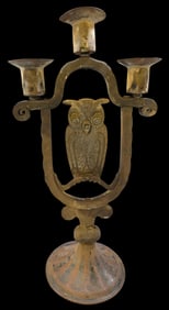 Rare Antique Arts & Crafts HUGO BERGER GOBERG Germany Iron Owl Candle Holder
