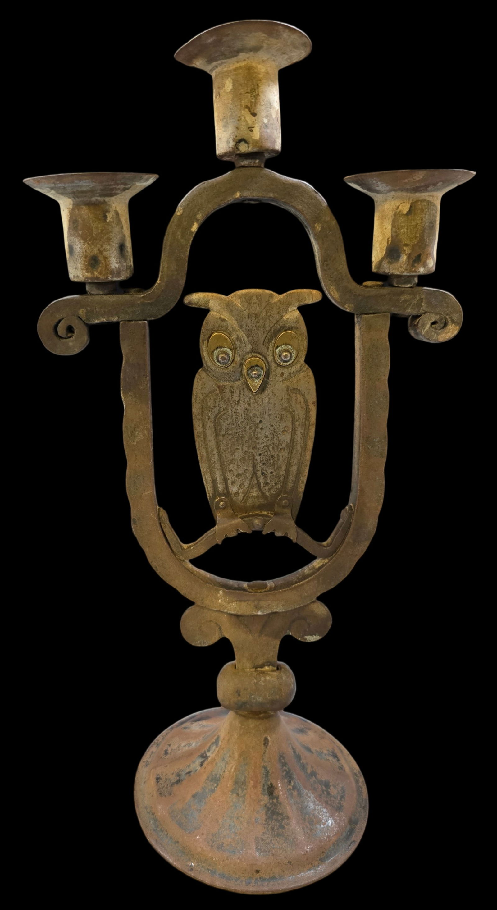 Rare Antique Arts & Crafts HUGO BERGER GOBERG Germany Iron Owl Candle Holder (1 of 8)