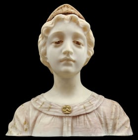 Antique European Hand Carved Alabaster Bust of a Woman