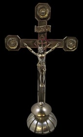 Unusual Vintage Mixed Metal Altar Crucifix