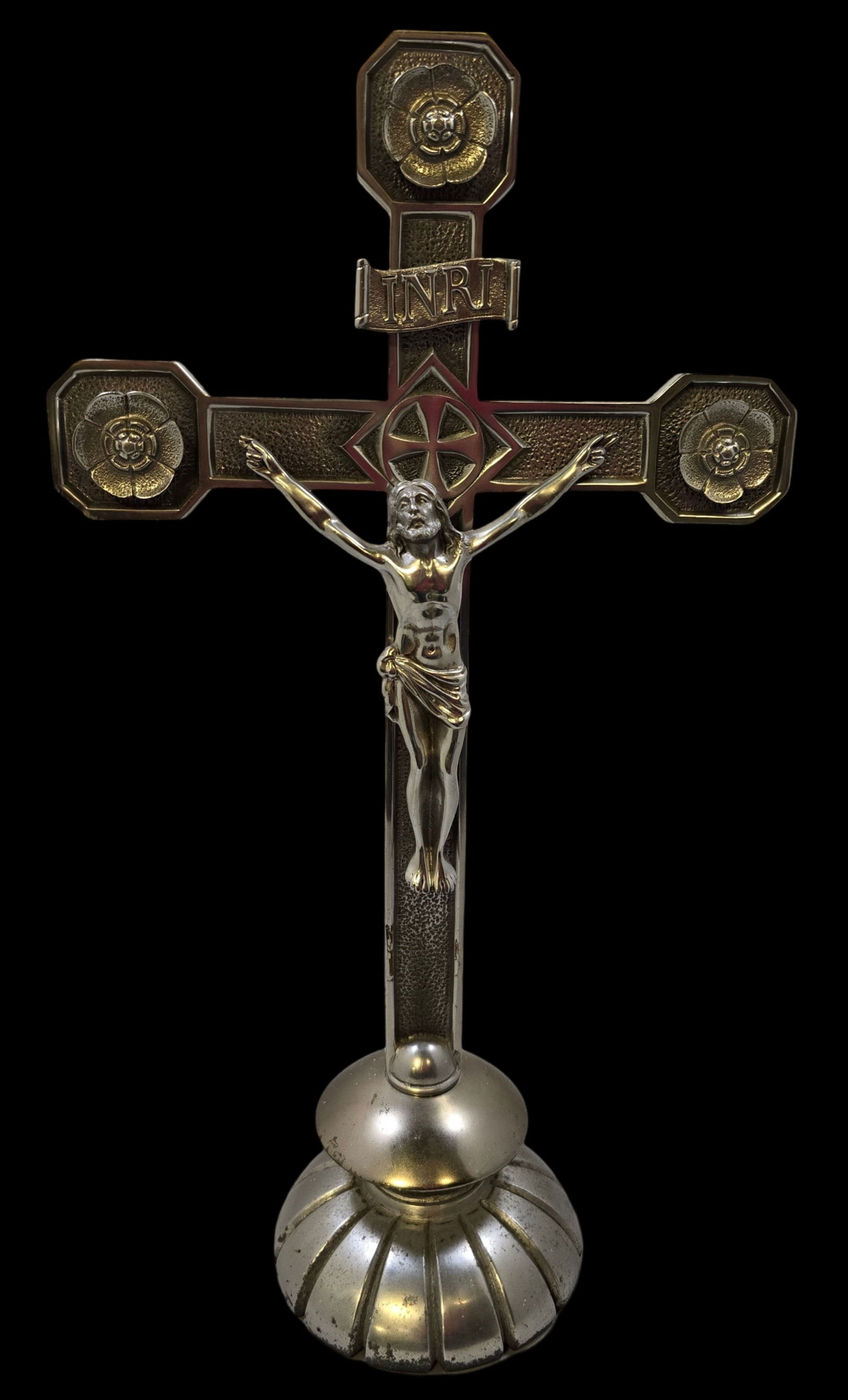 Unusual Vintage Mixed Metal Altar Crucifix (1 of 8)