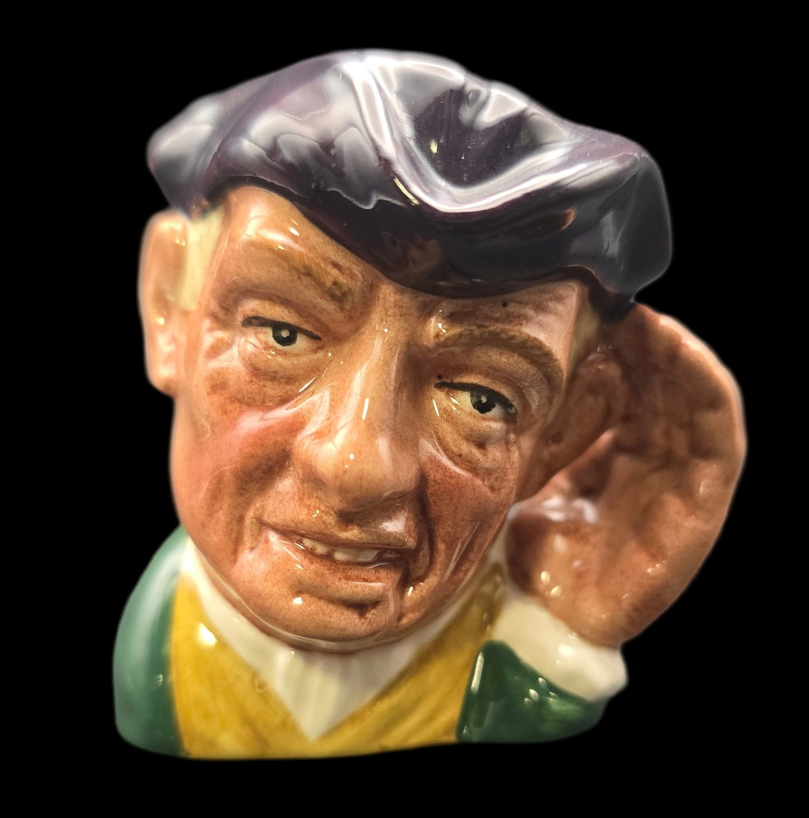 Vintage ROYAL DOULTON "'ARD OF 'EARING" Porcelain Toby Mug: Beautiful piece in very good vintage condition; no chips, cracks, or repairs. Measures approx. 3" high x 2 1/2" wide. Marked on the bottom.
