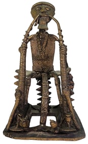 Antique African Cast Brass Sculpture of a Warrior on the "Throne"