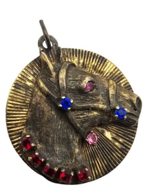 Vintage Gilt Sterling Silver & Rhinestone Signed Horse Head Pendant