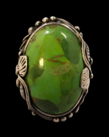 Massive Vintage Sterling Silver & Green Gemstone Signed Designer Cocktail Ring