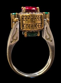 Very Unusual Vintage Reversible Sterling Silver & Gemstone Ring
