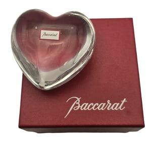 Vintage BACCARAT France Clear Crystal Puffed Heart Art Glass Paperweight /w Original Box