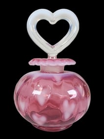 Vintage FENTON Opalescent Cranberry Art Glass Heart Perfume Bottle