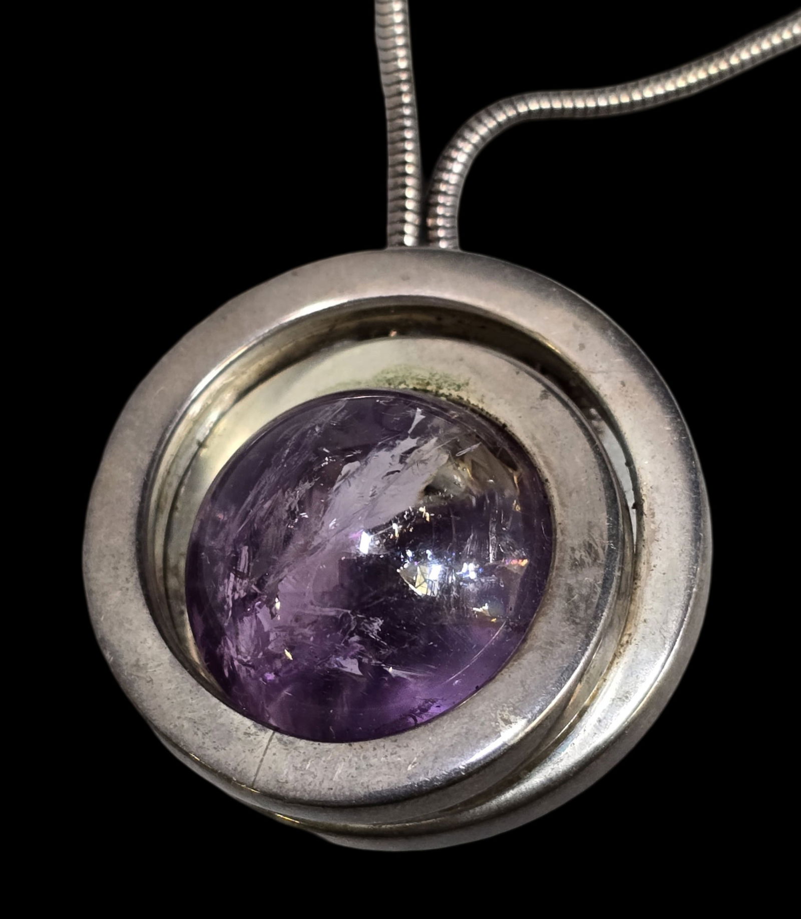Stylish Vintage Mid-Century Modern Italian Sterling Silver & Amethyst Pendant Necklace (1 of 5)