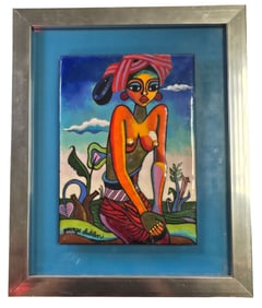 Vintage Mid-Century GEORGE LUBLIN Nude Enamel Painting