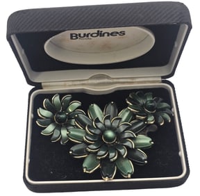 Vintage Mid-Century 1960s LISNER Green Thermoplastic Flower Brooch & Earclips