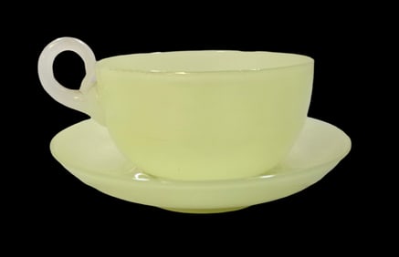 Rare Vintage ca. 1920 STEVENS & WILLIAMS England Jade Green Glass Tea Cup & Saucer