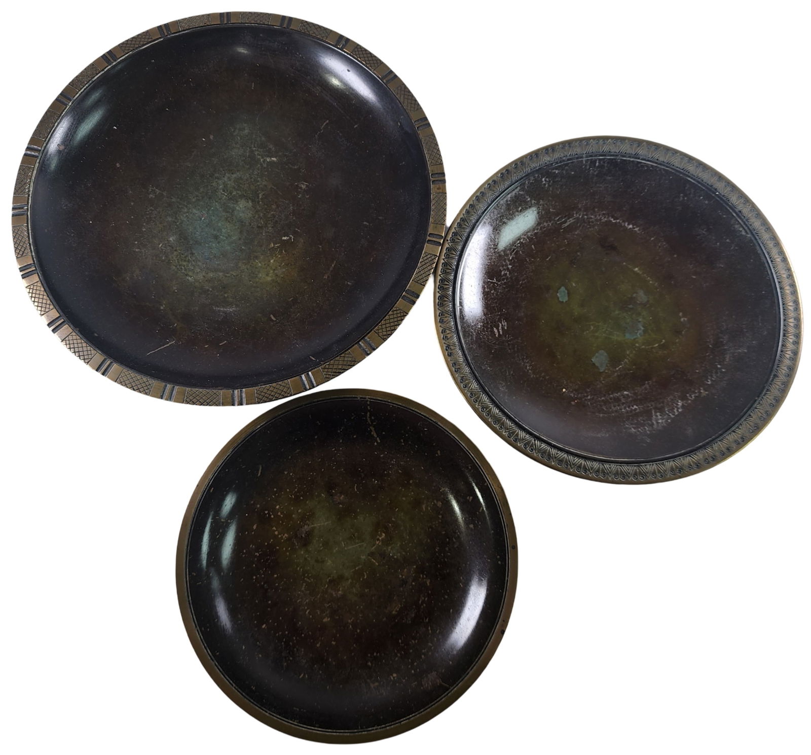 Set of 3 Vintage Art Deco JUST ANDERSEN Denmark Bronze Plates (1 of 7)