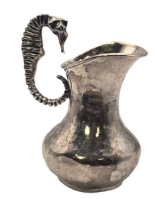 Rare Vintage Mexican LOS CASTILLOS Silverplate Creamer Pitcher /w Seahorse Handle