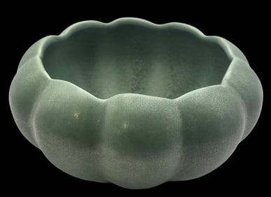 Vintage RED WING Pottery Scalloped Edge Melon Shaped Green Planter Bowl/Vase #276