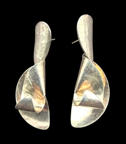 Very Unusual Vintage Sterling Silver Designer Earrings - Signed