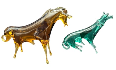 Pair of Vintage Handmade GORDIOLA Spain Art Glass Horse & Deer Figurines
