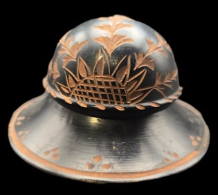 Antique Hand Carved and Painted Wood Inkwell