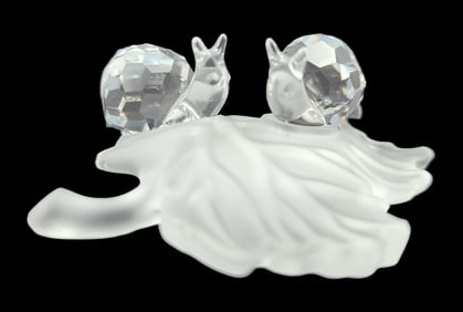 Vintage Retired SWAROVSKI Crystal Figurine /w Box - Snails on Leaf