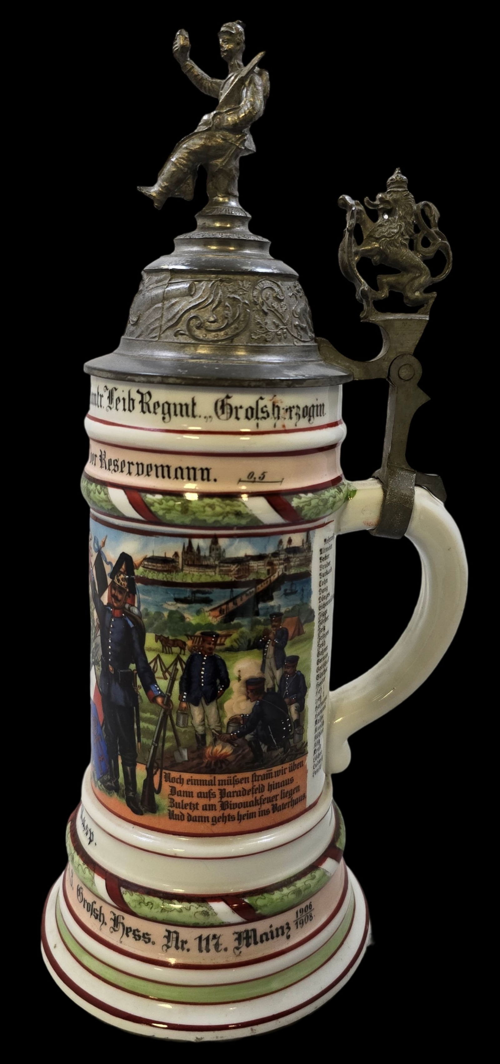 Antique Duchy of Hesse Imperial German Porcelain Regimental Beer Stein (1 of 10)
