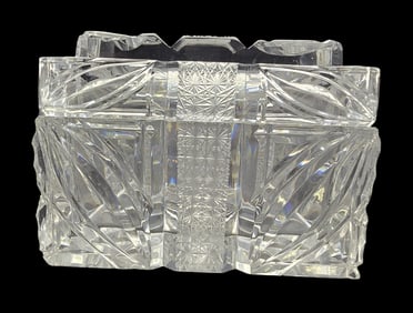Unusual Vintage Mid-Century Modern Crystal Cigarette Box /w Ashtray Lid