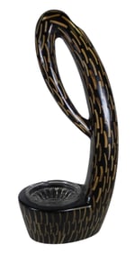 Vintage Mid-Century Hand Carved Wood & Glass Abstract Ashtray