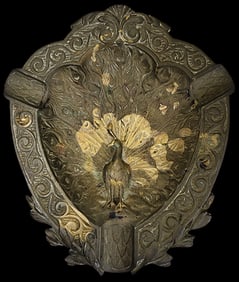 Rare Antique Art Deco Belgian Brass Ashtray /w Ornate Peacock Decor