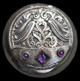 Very Unusual Vintage European 800 Silver & Amethyst Pill / Snuff Box