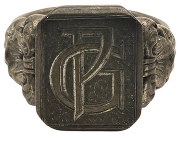 Antique European Art Nouveau 800 Silver Aristocratic Seal Ring /w Monogram "PG"