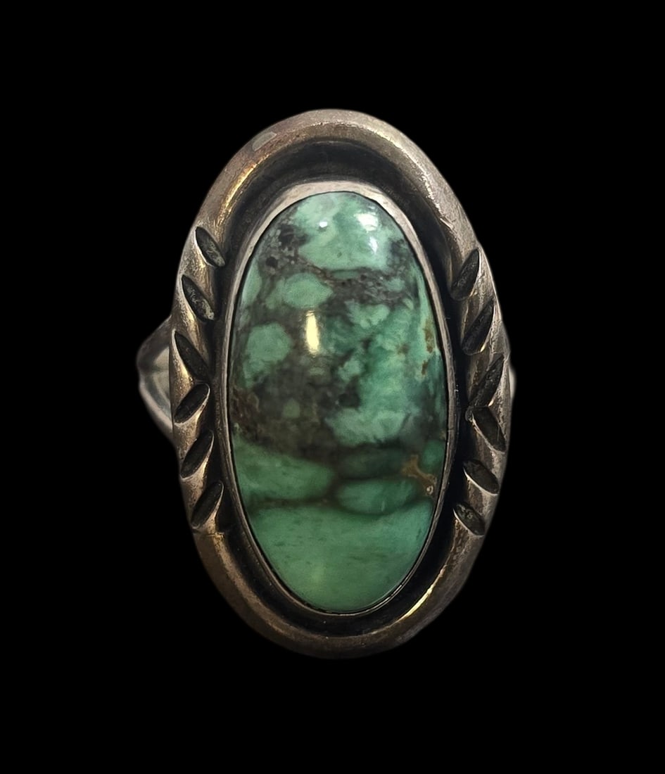 Vintage Native American Navajo Sterling Silver & Turquoise Signed Designer Ring (1 of 5)
