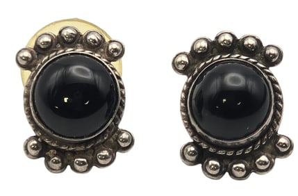 Pair of Vintage Southwestern Sterling Silver & Black Onyx Earrings