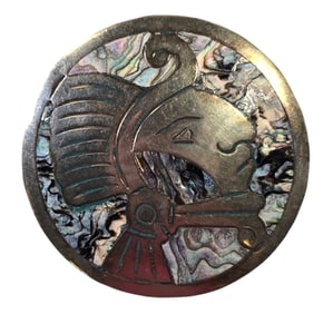 Large Vintage Taxco Mexico Sterling Silver & Abalone Shell Brooch / Pendant